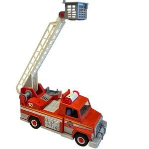 Playmobil fire truck red ladder rescue 5682 lights siren works incomplete
